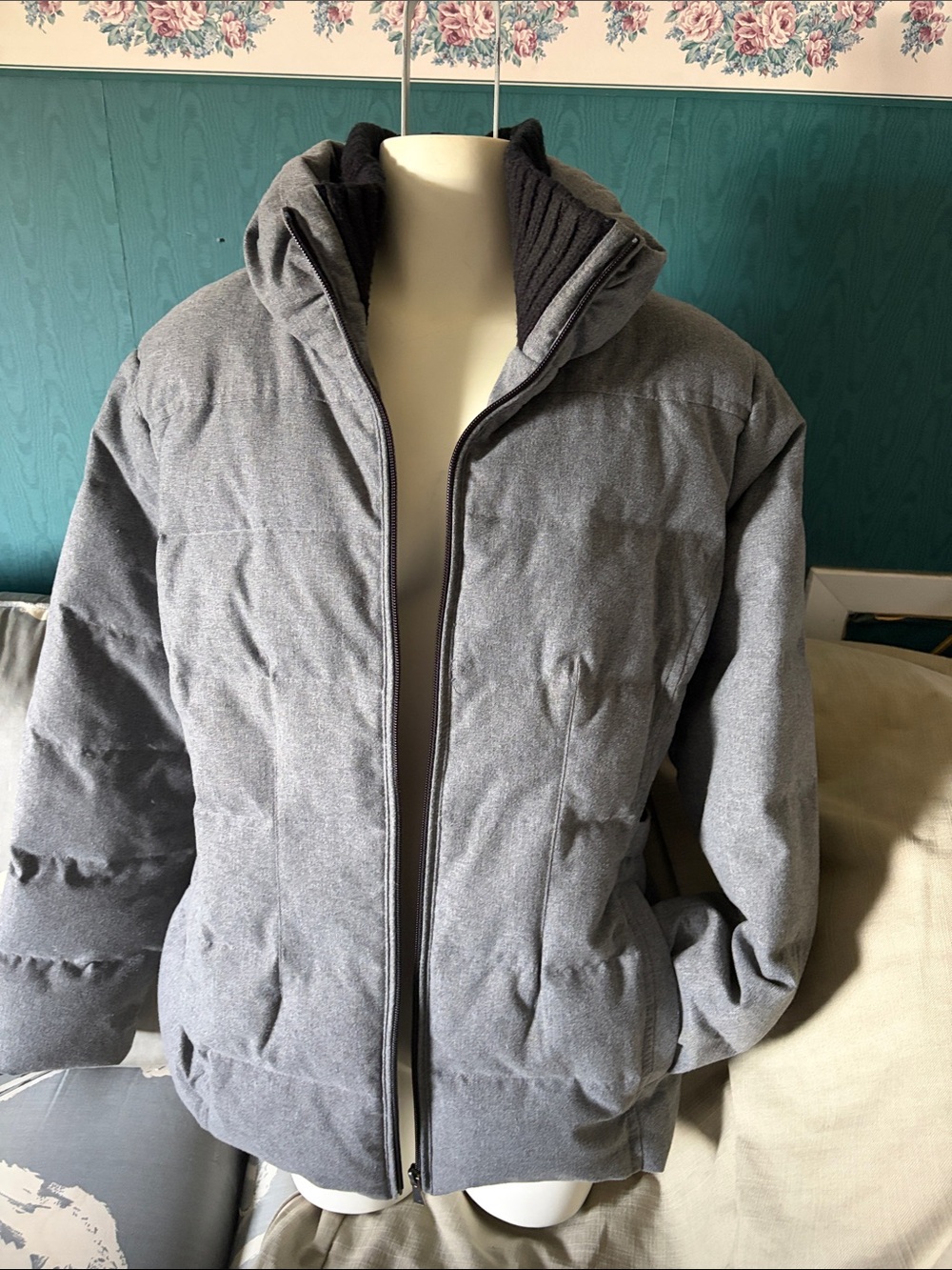 Weatherproof women’s Gray Quilted Puffer Jacket with High Collar